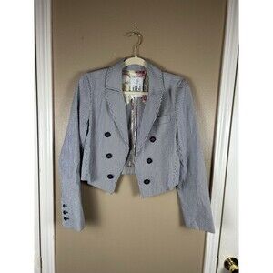 Tibi Striped Blazer Women’s Summer Seersucker Classic Crop Blue White Open 4